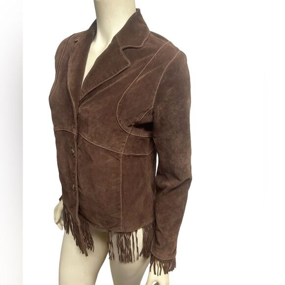 Vintage 100% Brown Leather Jacket Outbrook Fringe Button Up Western Coat Fall - Picture 4 of 9